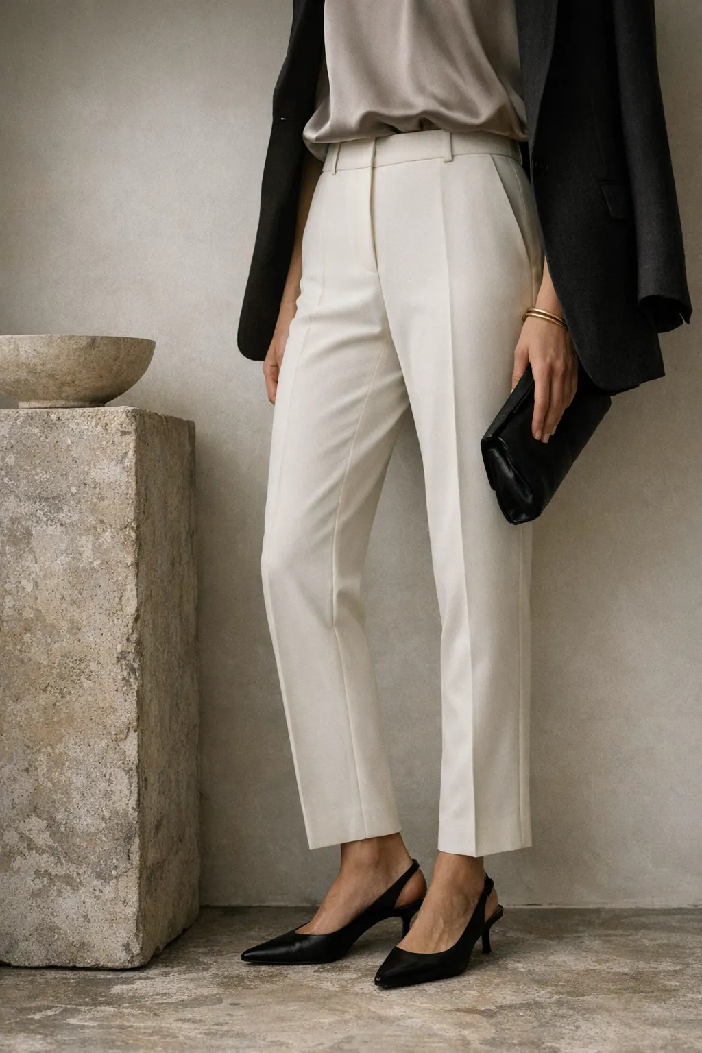 Slim ivory cigarette trousers